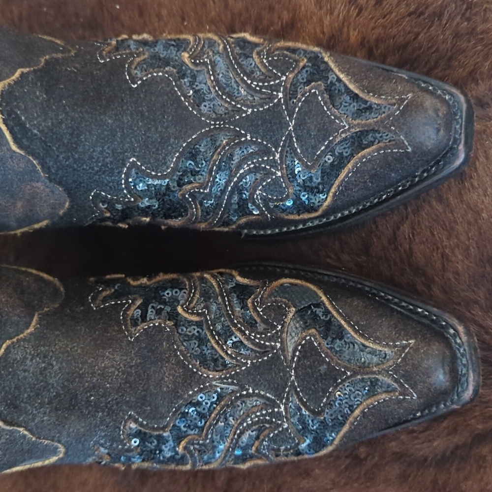 CORRAL R1152 distressed dark brown leather & black sequins cowgirl boots sz 7 - Picture 11 of 16